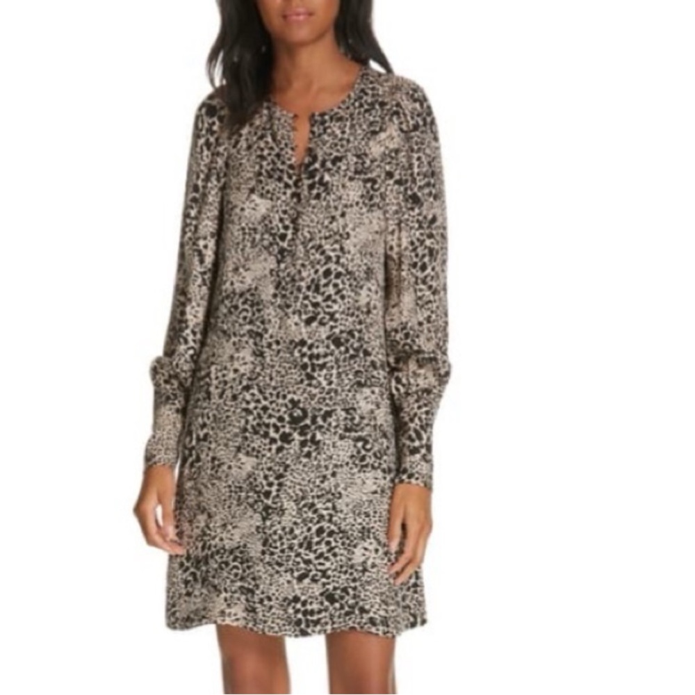 REBECCA TAYLOR Lynx Black and Tan Silk Dress